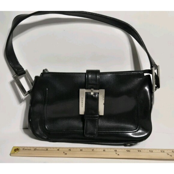 Vintage Guess Black Shoulder Bag Purse Y2K Logo Buckle Baguette Handbag Grunge - Picture 7 of 8